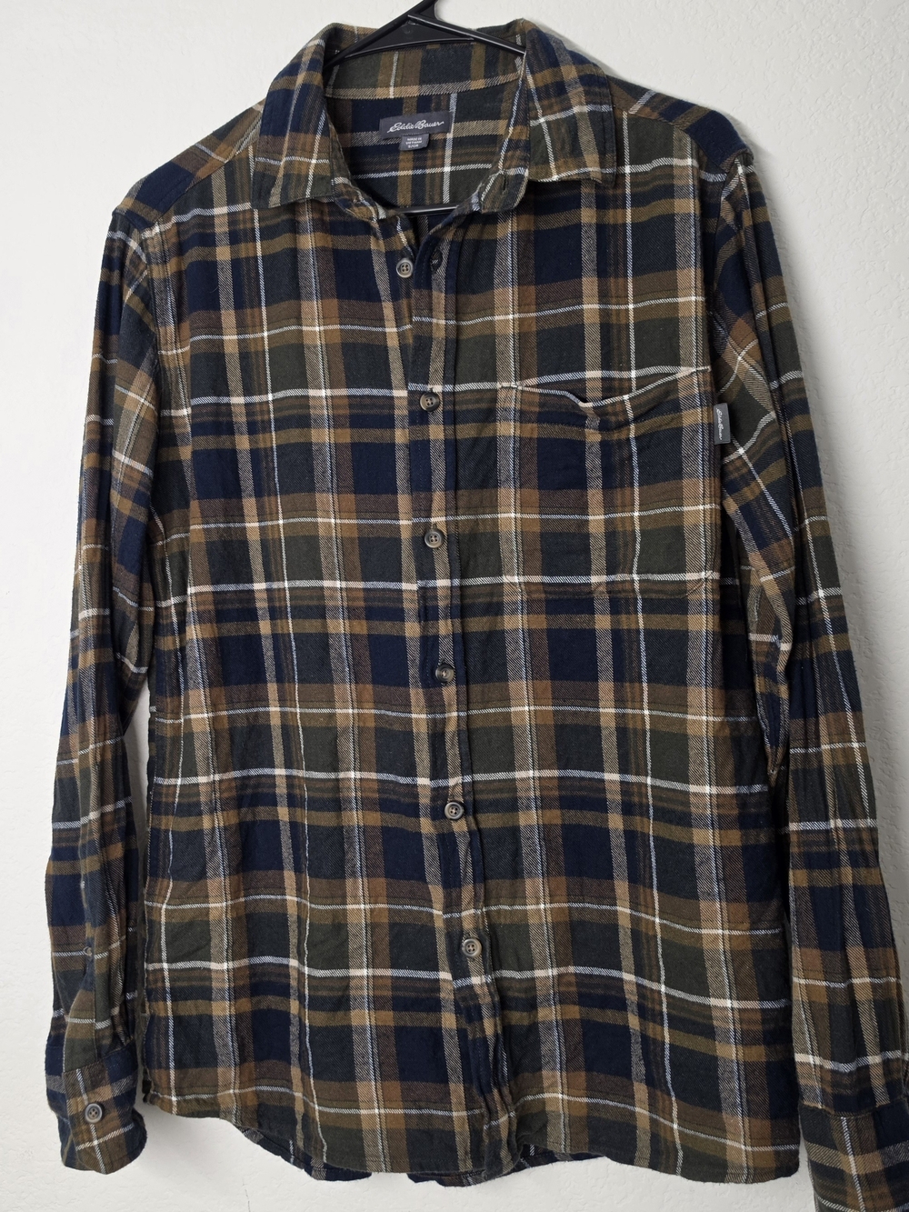 Eddie Bauer Navy, Brown & Olive Plaid Button-Down Shirt